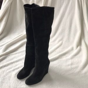Stuart Weitzman Tall Black Suede Wedge Boot